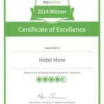 Hotel More awarded with the 'Trip Advisor Certificate of Excellence 2014' 3 Hotel More certificate 2014
