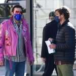 Laid-Back Nicolas Cage Gladly Poses with Fans in Cavtat Wearing a Pink Leather Jacket 46 Nicolas Cage Pink Jacket Pedro Pascal "The Unberable Weigt of Massive Talent" Filming