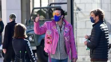 Laid-Back Nicolas Cage Gladly Poses with Fans in Cavtat Wearing a Pink Leather Jacket 75 Nicolas Cage Pink Jacket Pedro Pascal "The Unberable Weigt of Massive Talent" Filming